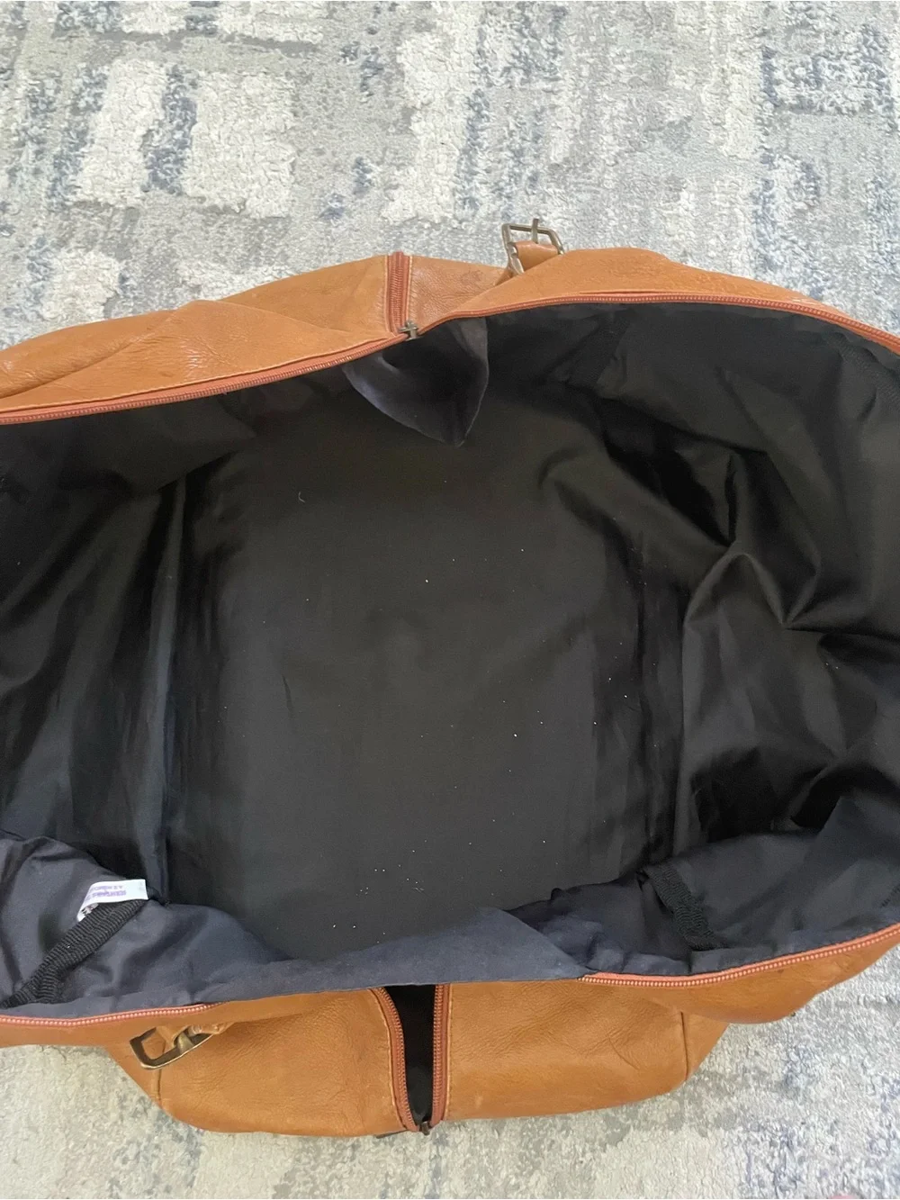Office Depot Foundation Brown Leather Solid Duffle Bag Zip Soft Case Handles